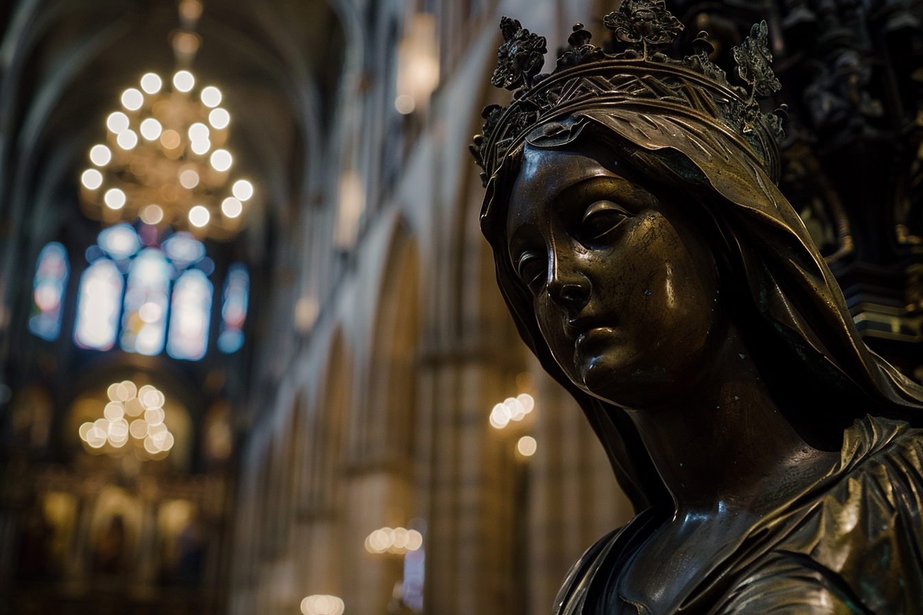 Image gratuite Sculpture bronze Madone cathédrale faiblement éclairée 2