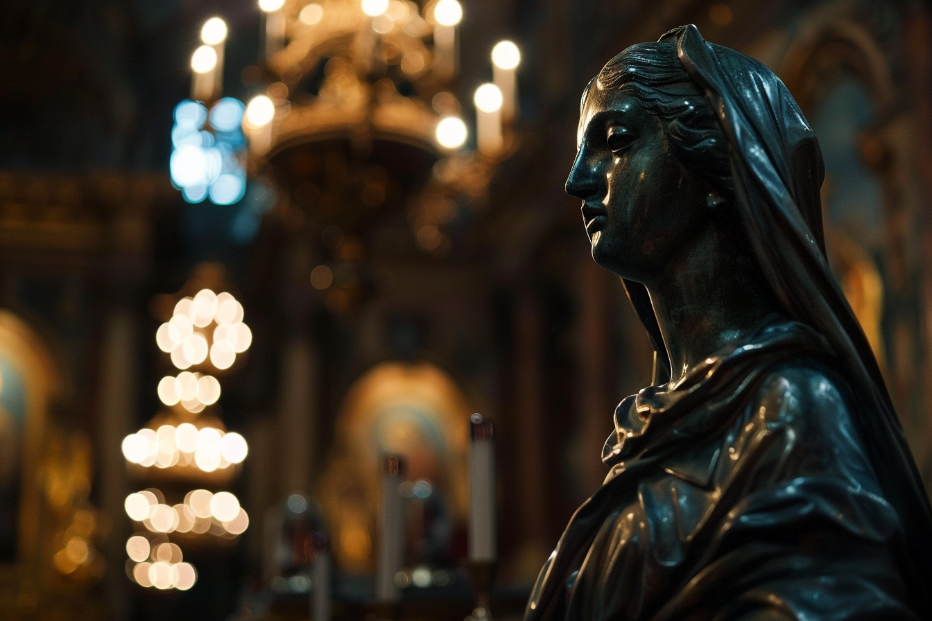 Image gratuite Sculpture bronze Madone cathédrale faiblement éclairée 3