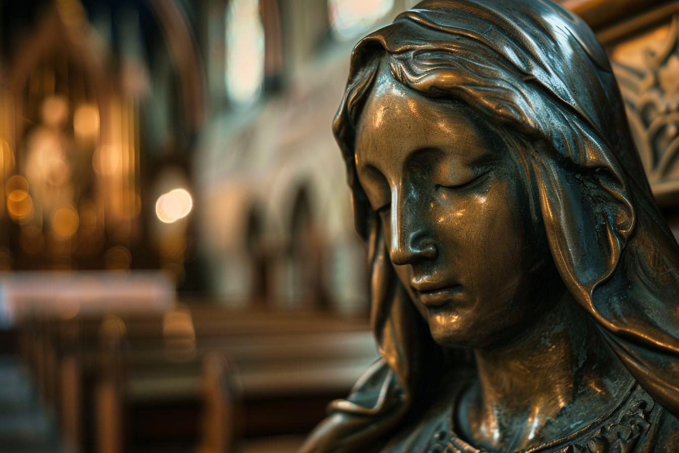 Image gratuite Sculpture bronze Madone cathédrale faiblement éclairée 4