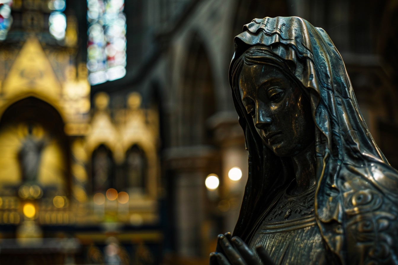 Image gratuite Sculpture bronze Madone cathédrale faiblement éclairée 5