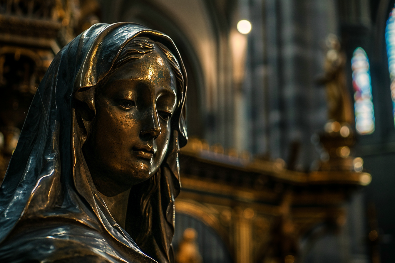 Image gratuite Sculpture bronze Madone cathédrale faiblement éclairée 6