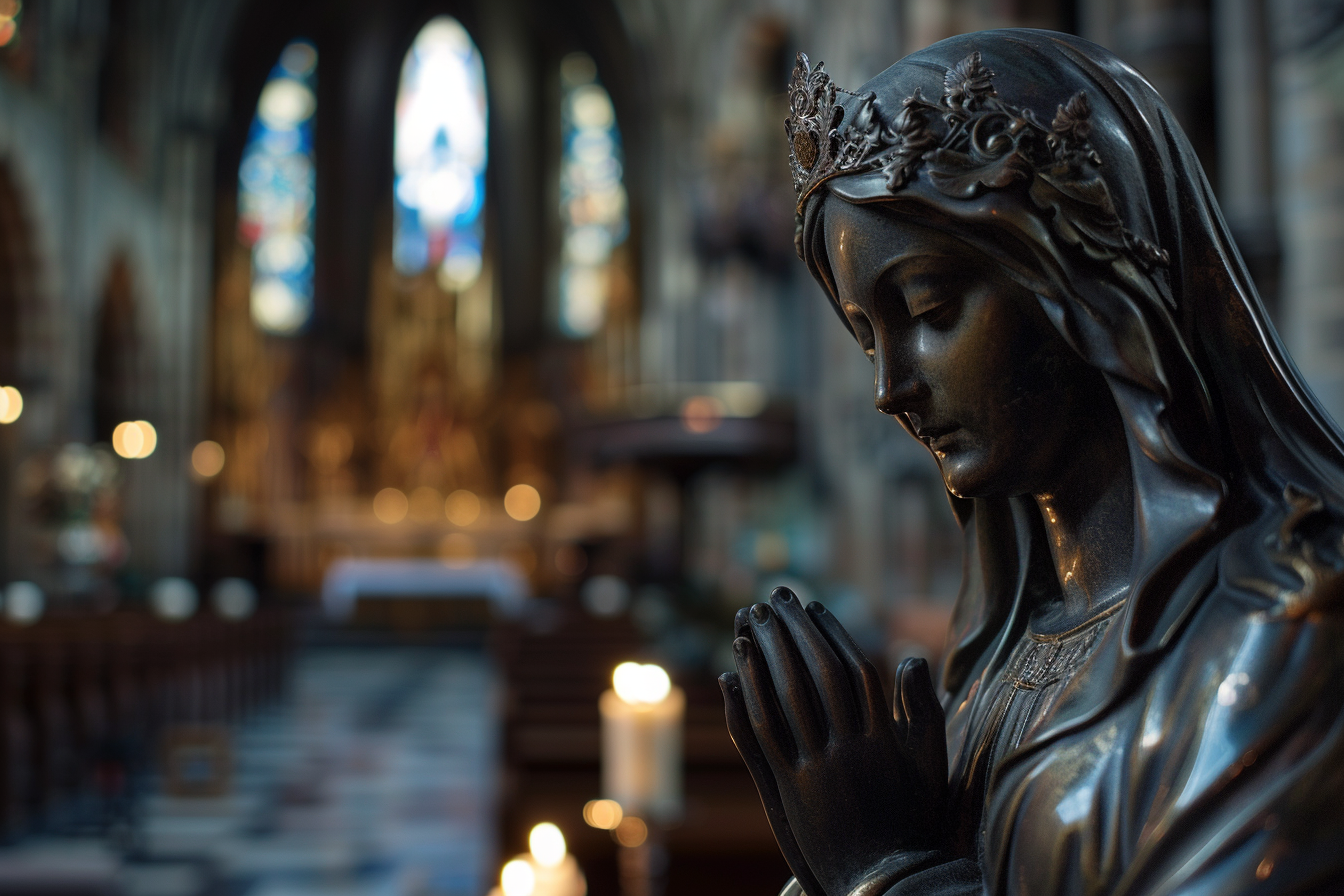 Image gratuite Sculpture bronze Madone cathédrale faiblement éclairée 7