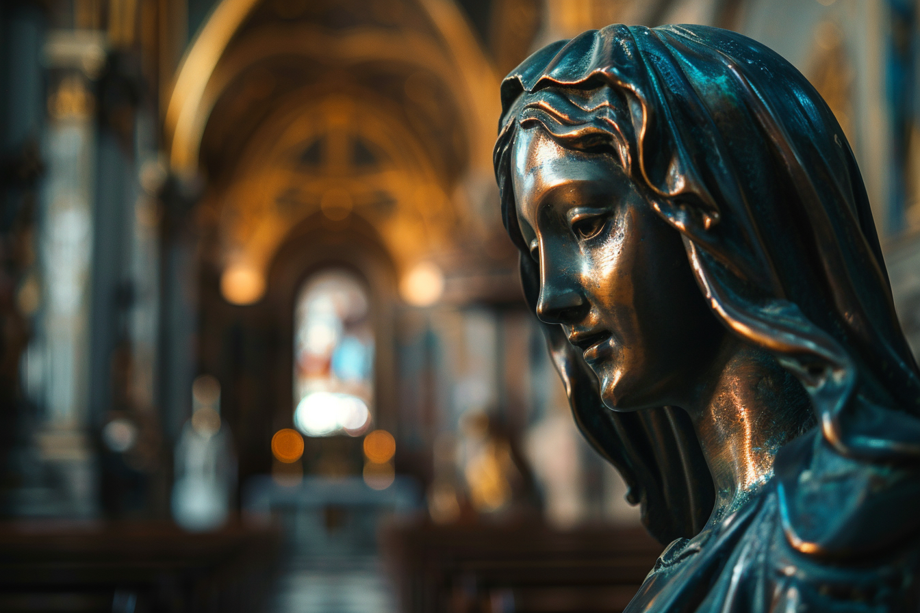Image gratuite Sculpture bronze Madone cathédrale faiblement éclairée 8