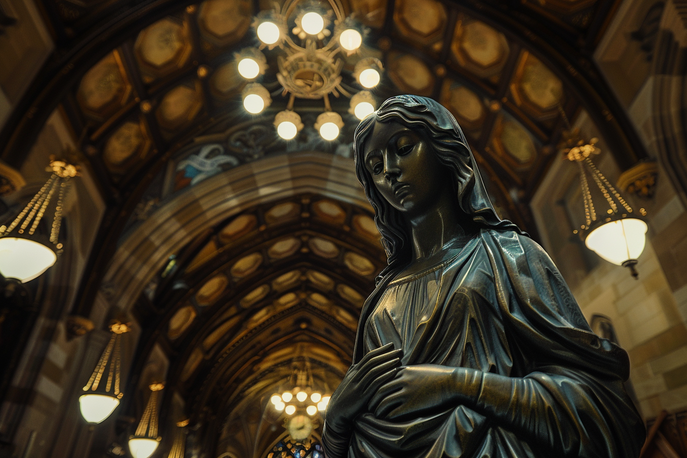 Image gratuite Sculpture bronze Madone cathédrale faiblement éclairée 9