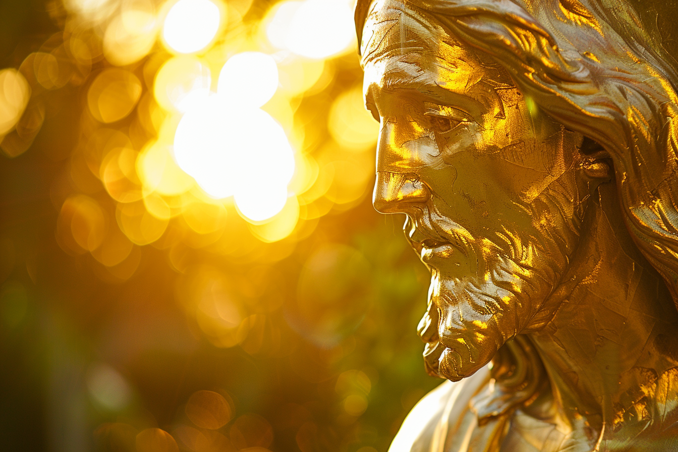 Image gratuite Sculpture feuille d&rsquo;or Jésus, chaleur lumière soir 1