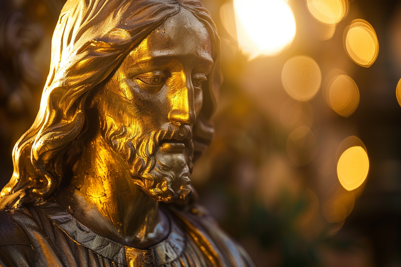 Image gratuite Sculpture feuille d&rsquo;or Jésus, chaleur lumière soir 2