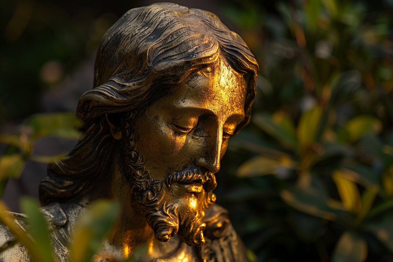 Image gratuite Sculpture feuille d&rsquo;or Jésus, chaleur lumière soir 5