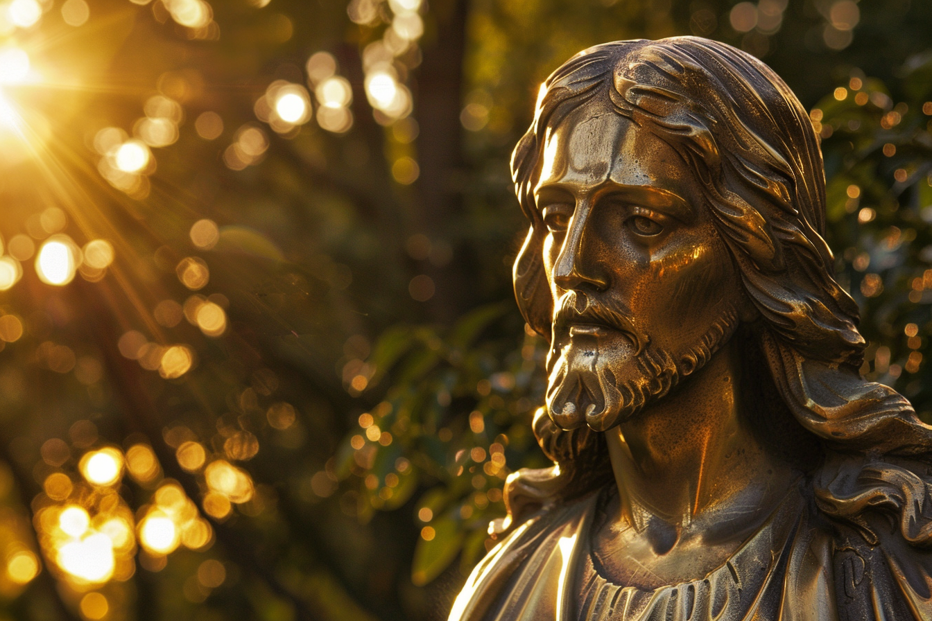 Image gratuite Sculpture feuille d&rsquo;or Jésus, chaleur lumière soir 6