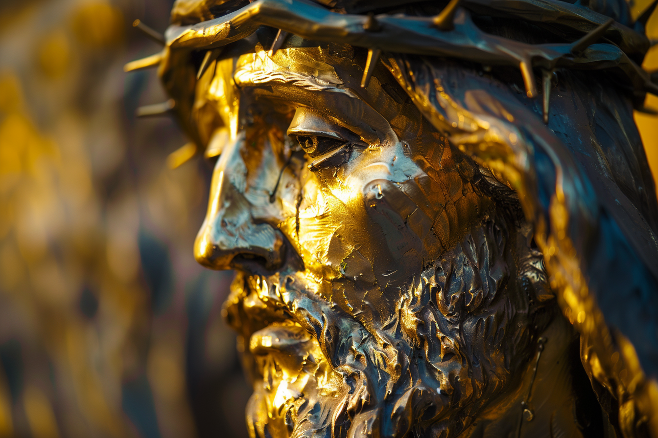 Image gratuite Sculpture feuille d&rsquo;or Jésus, chaleur lumière soir 7
