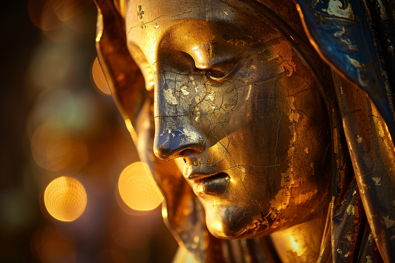 Image gratuite Sculpture feuille d&rsquo;or Sainte Mère chaleur lumière soir 2