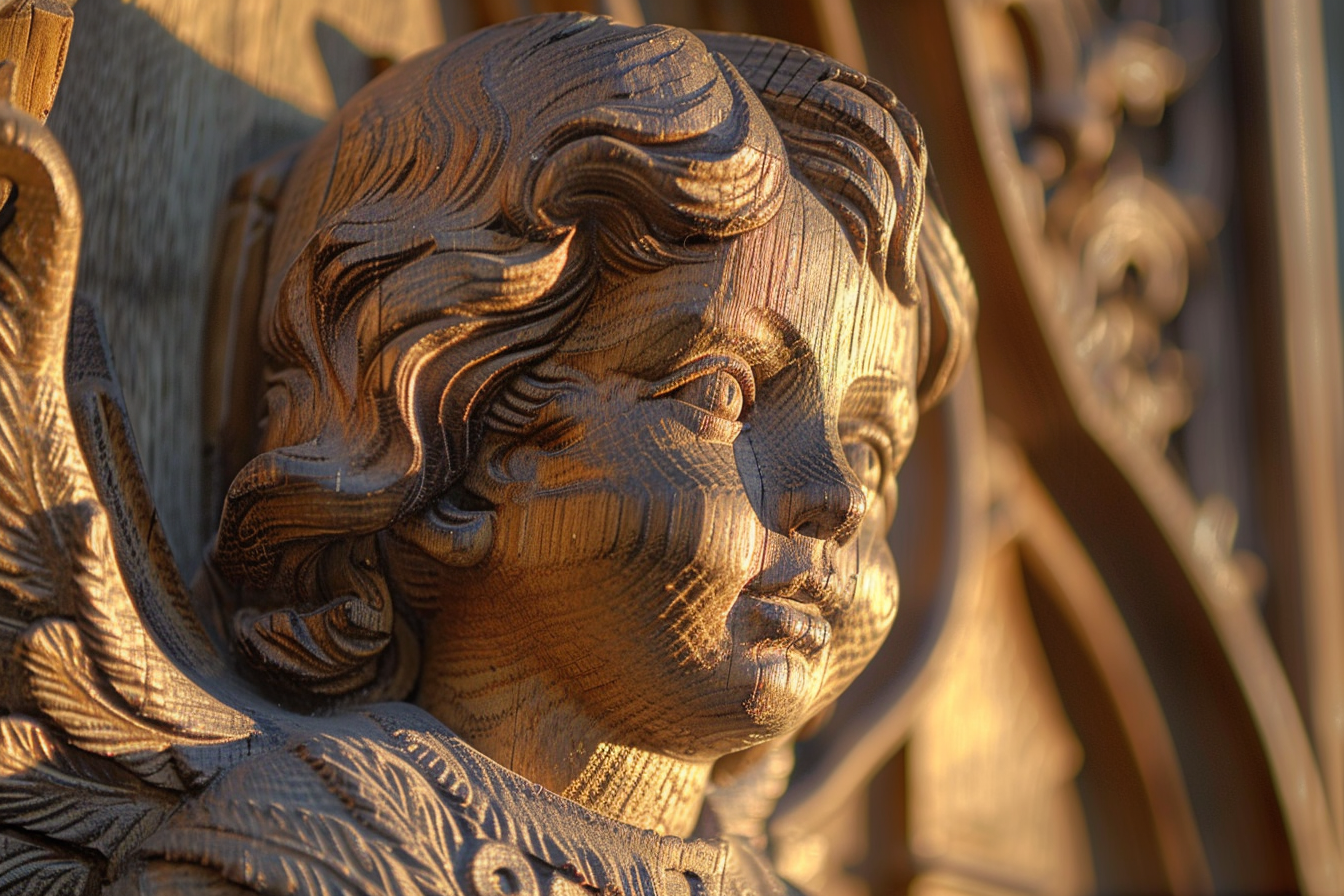 Image gratuite Sculpture sur bois d&rsquo;un ange, lumière matin 1