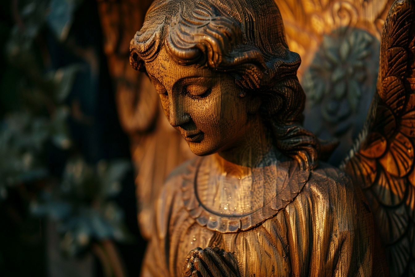 Image gratuite Sculpture sur bois d&rsquo;un ange, lumière matin 2
