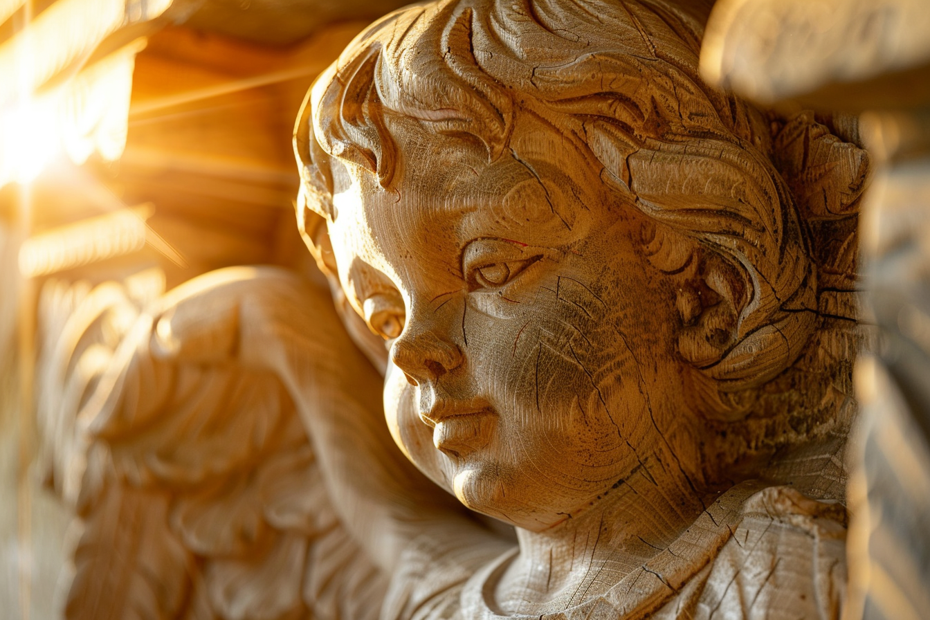 Image gratuite Sculpture sur bois d&rsquo;un ange, lumière matin 3