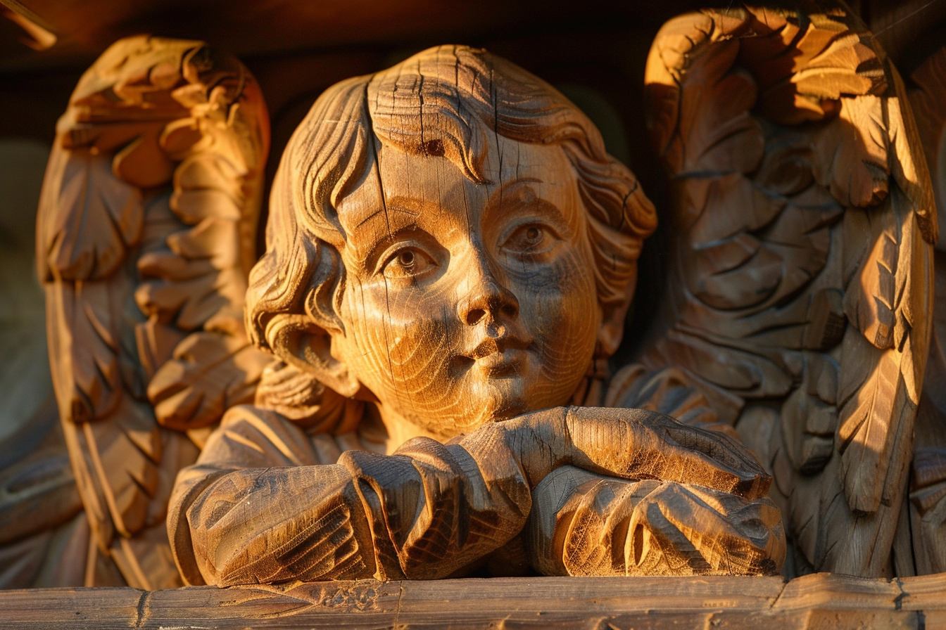 Image gratuite Sculpture sur bois d&rsquo;un ange, lumière matin 4