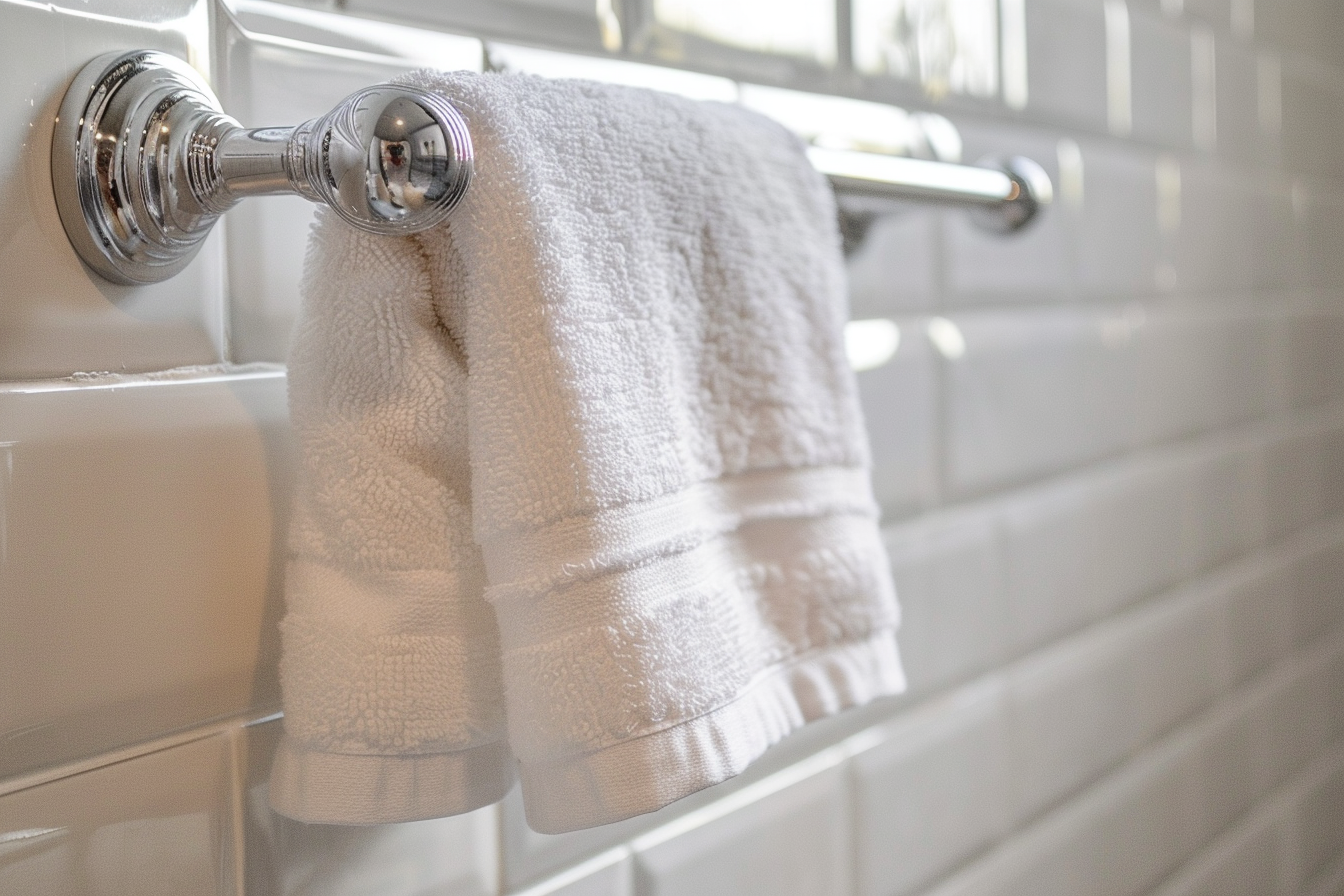 Image gratuite Serviette de bain en coton sur porte-serviettes en chrome 2