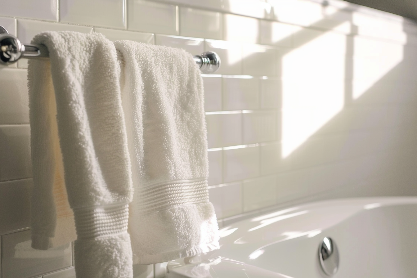 Image gratuite Serviette de bain en coton sur porte-serviettes en chrome 3