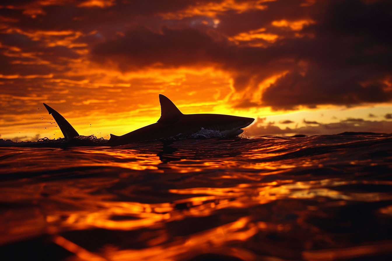Image gratuite Silhouette de requin au coucher de soleil 5
