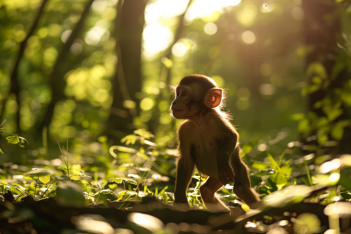 Image gratuite Singe jouant dans clairière ensoleillée 1