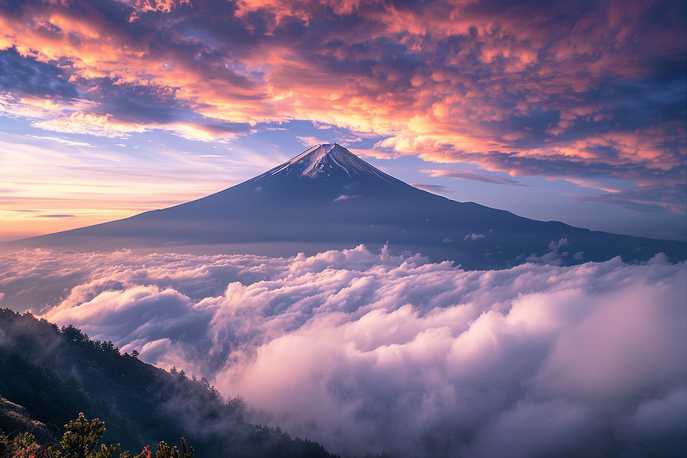 Image gratuite Sommet de montagne traversant les nuages 1