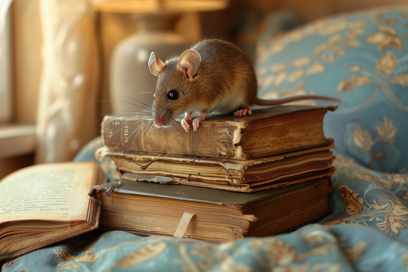 Image gratuite Souris curieuse sur pile de livres 1