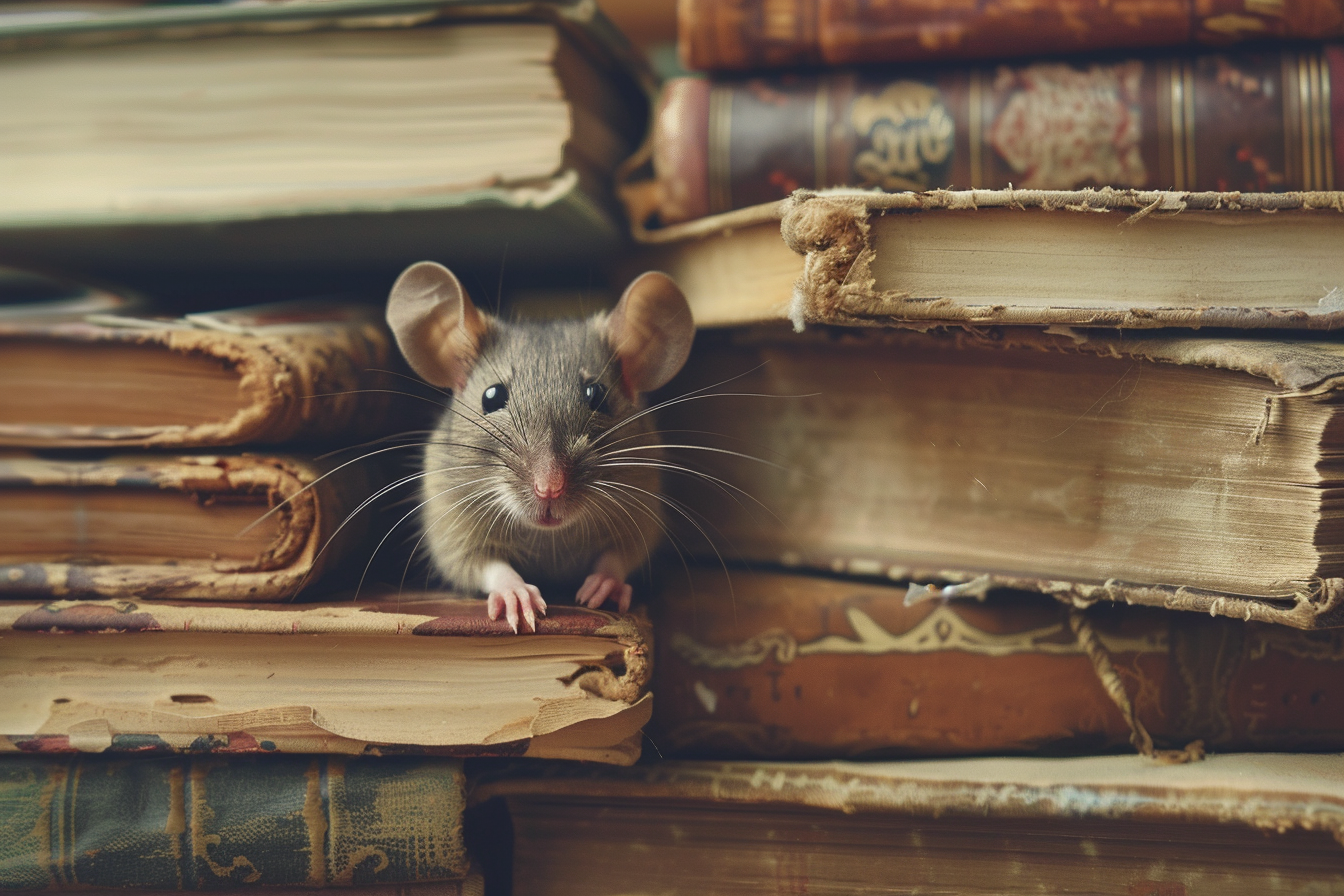 Image gratuite Souris curieuse sur pile de livres 2