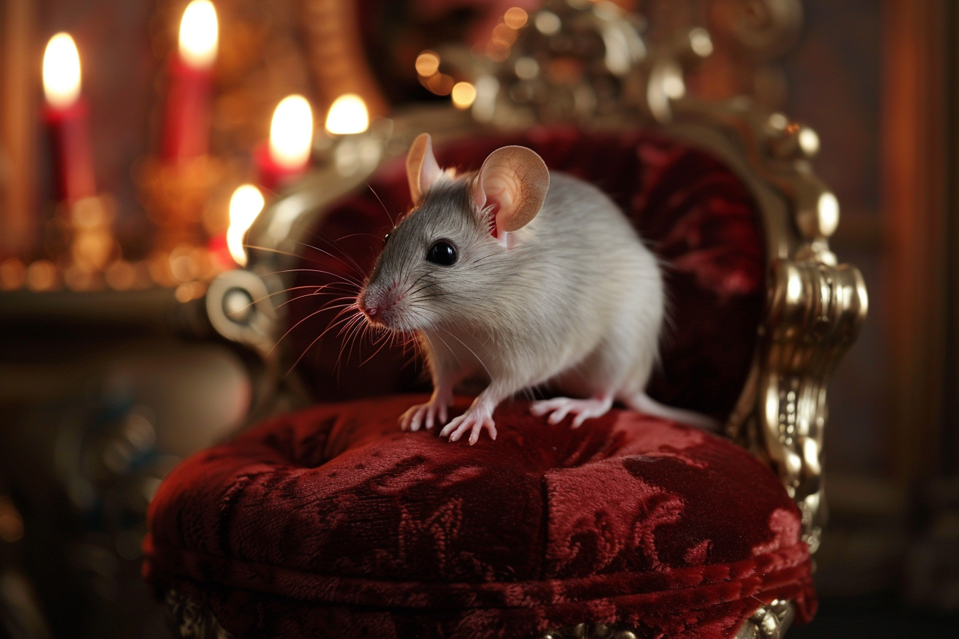 Image gratuite Souris élégante sur trône dans château de poupée 2