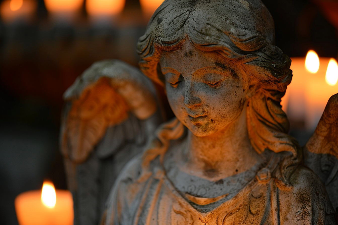 Image gratuite Statue d&rsquo;ange en pierre, lumière bougies 1