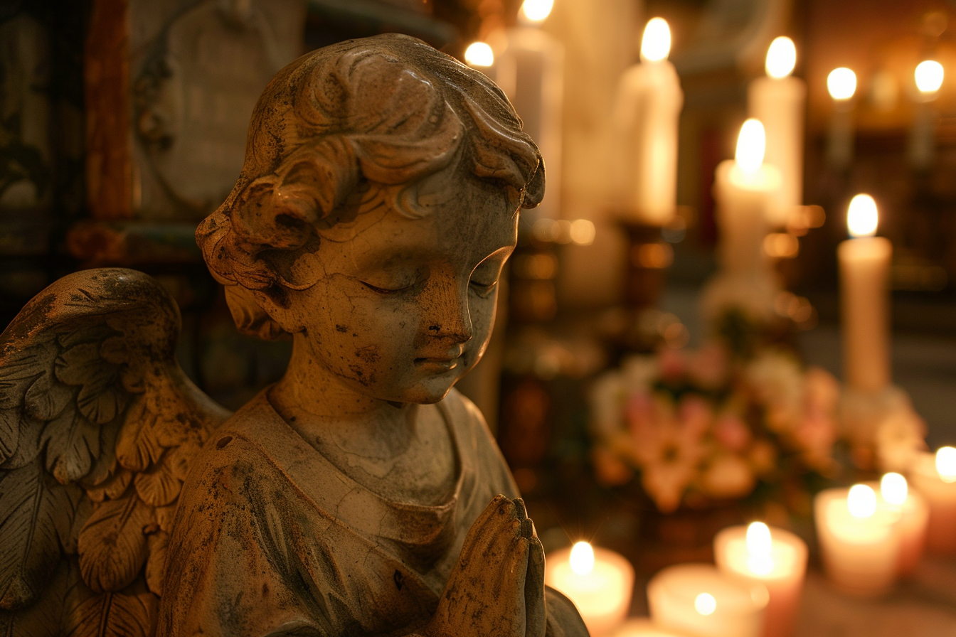 Image gratuite Statue d&rsquo;ange en pierre, lumière bougies 2