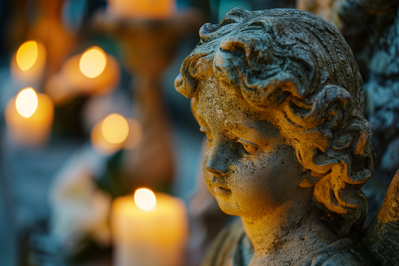 Image gratuite Statue d&rsquo;ange en pierre, lumière bougies 3