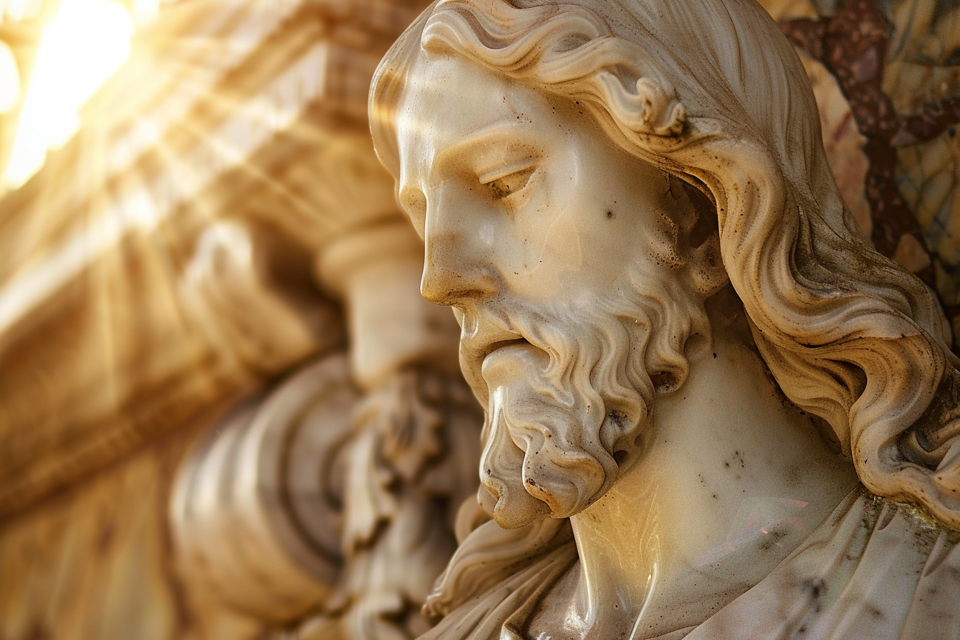 Image gratuite Statue Jésus marbre, douce lumière soleil après-midi 7
