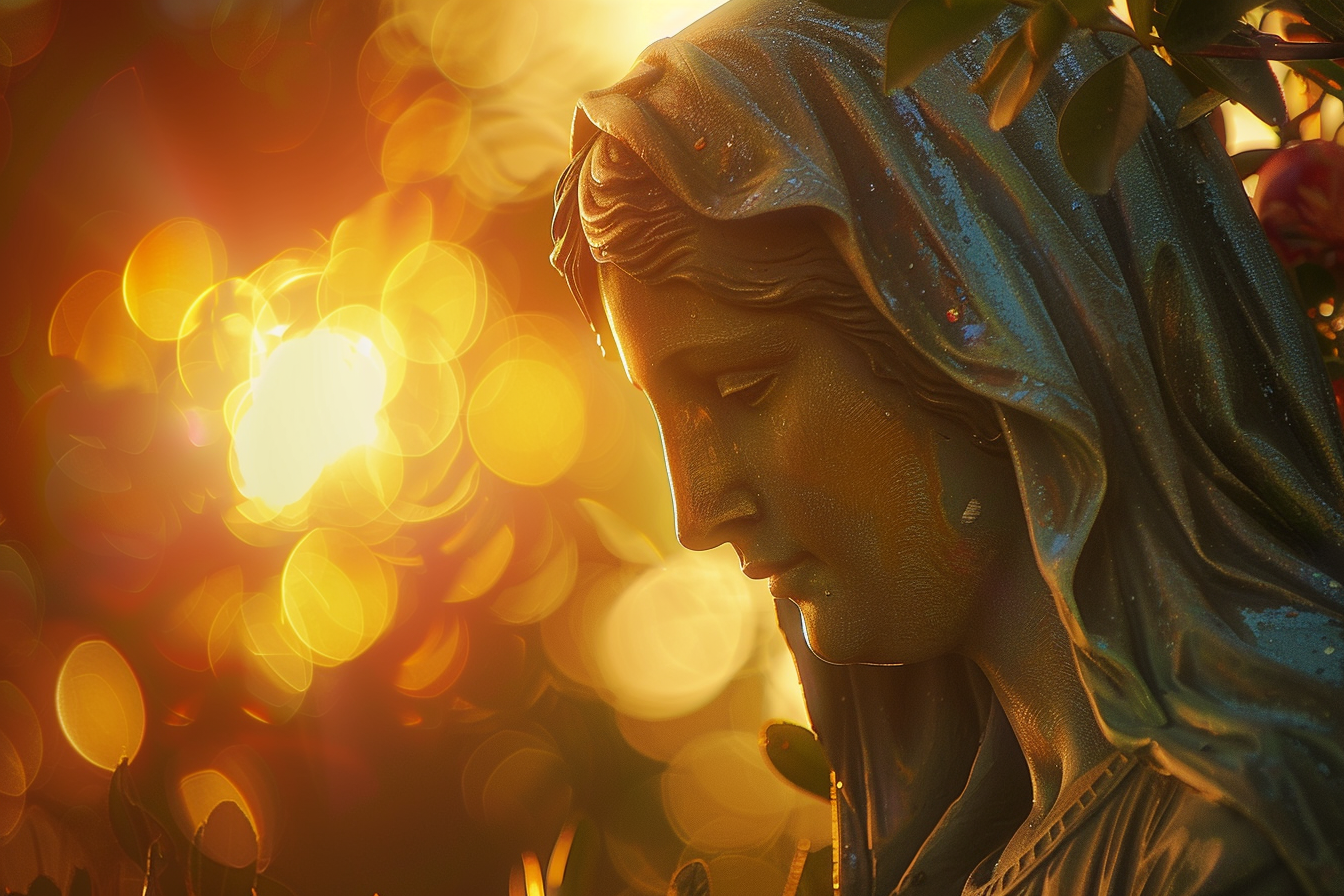 Image gratuite Statue Madone, lumière dorée, cliché artistique 3