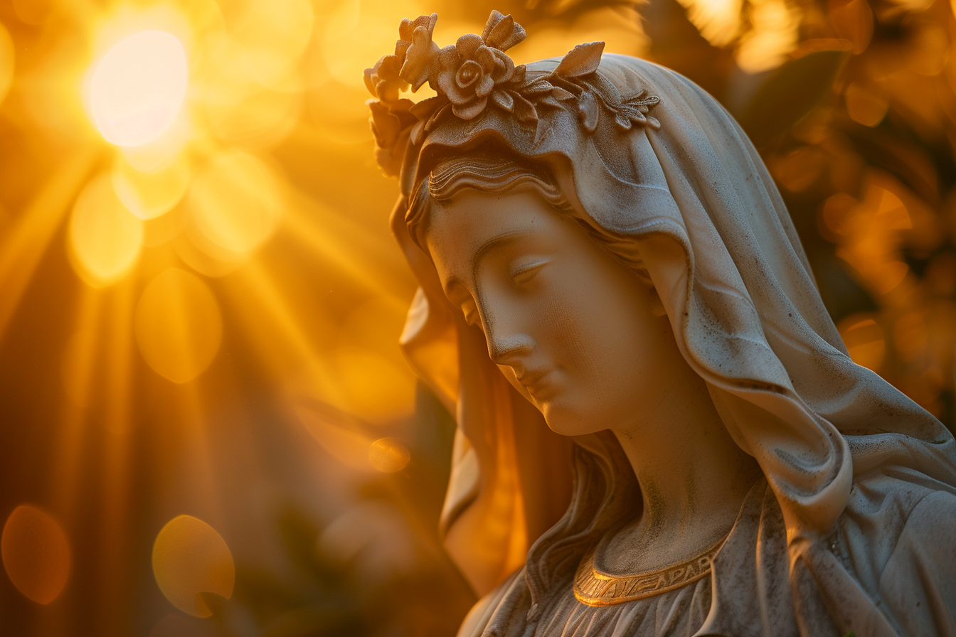 Image gratuite Statue Madone, lumière dorée, cliché artistique 4