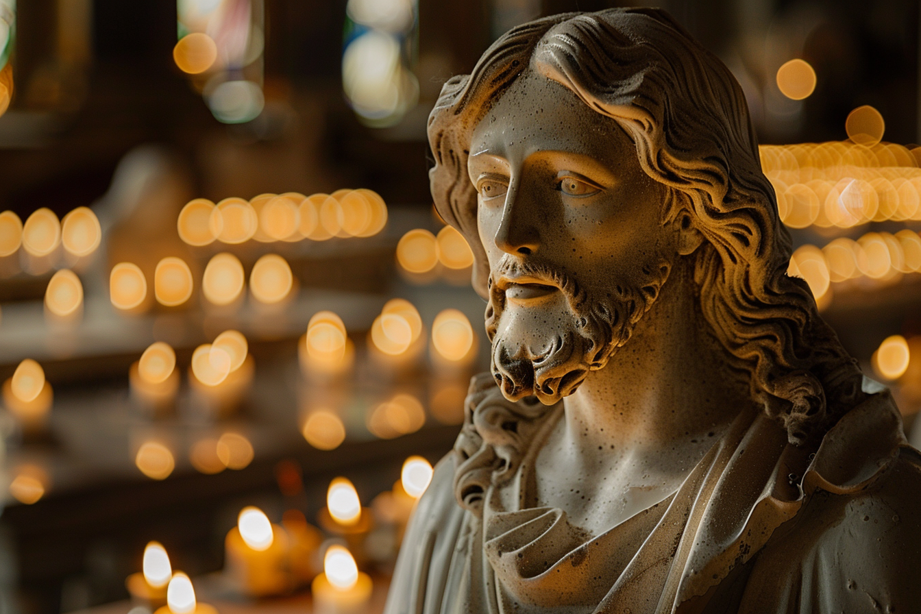 Image gratuite Statue plâtre Jésus, douce lueur bougies 3