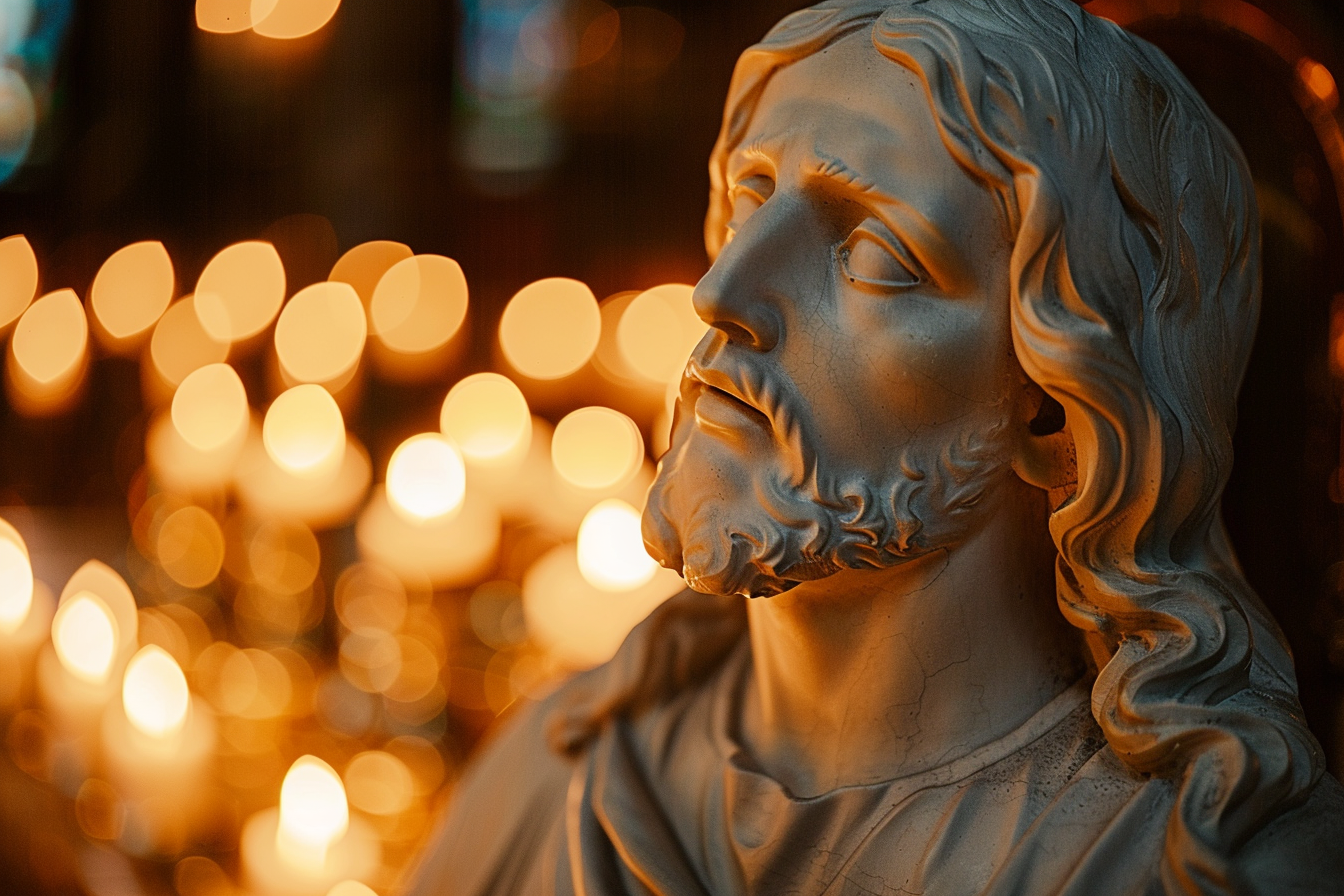 Image gratuite Statue plâtre Jésus, douce lueur bougies 4