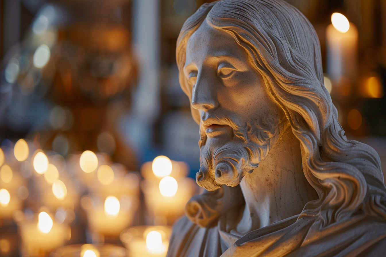 Image gratuite Statue plâtre Jésus, douce lueur bougies 5