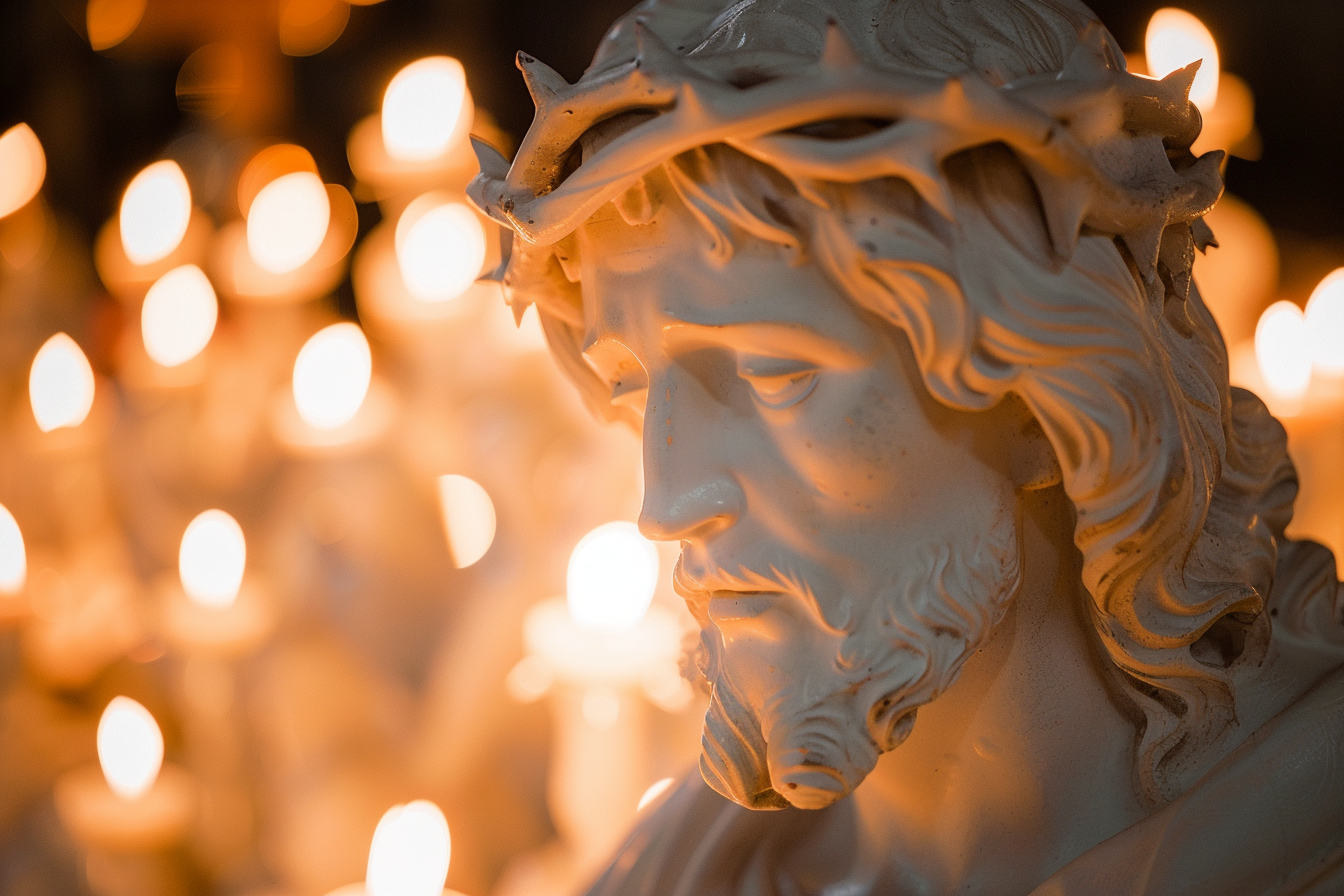 Image gratuite Statue plâtre Jésus, douce lueur bougies 6