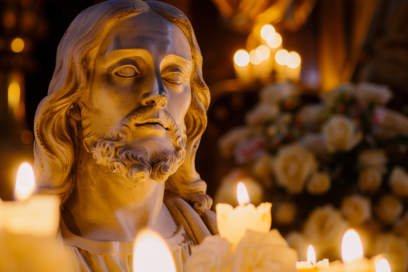 Image gratuite Statue plâtre Jésus, douce lueur bougies 7
