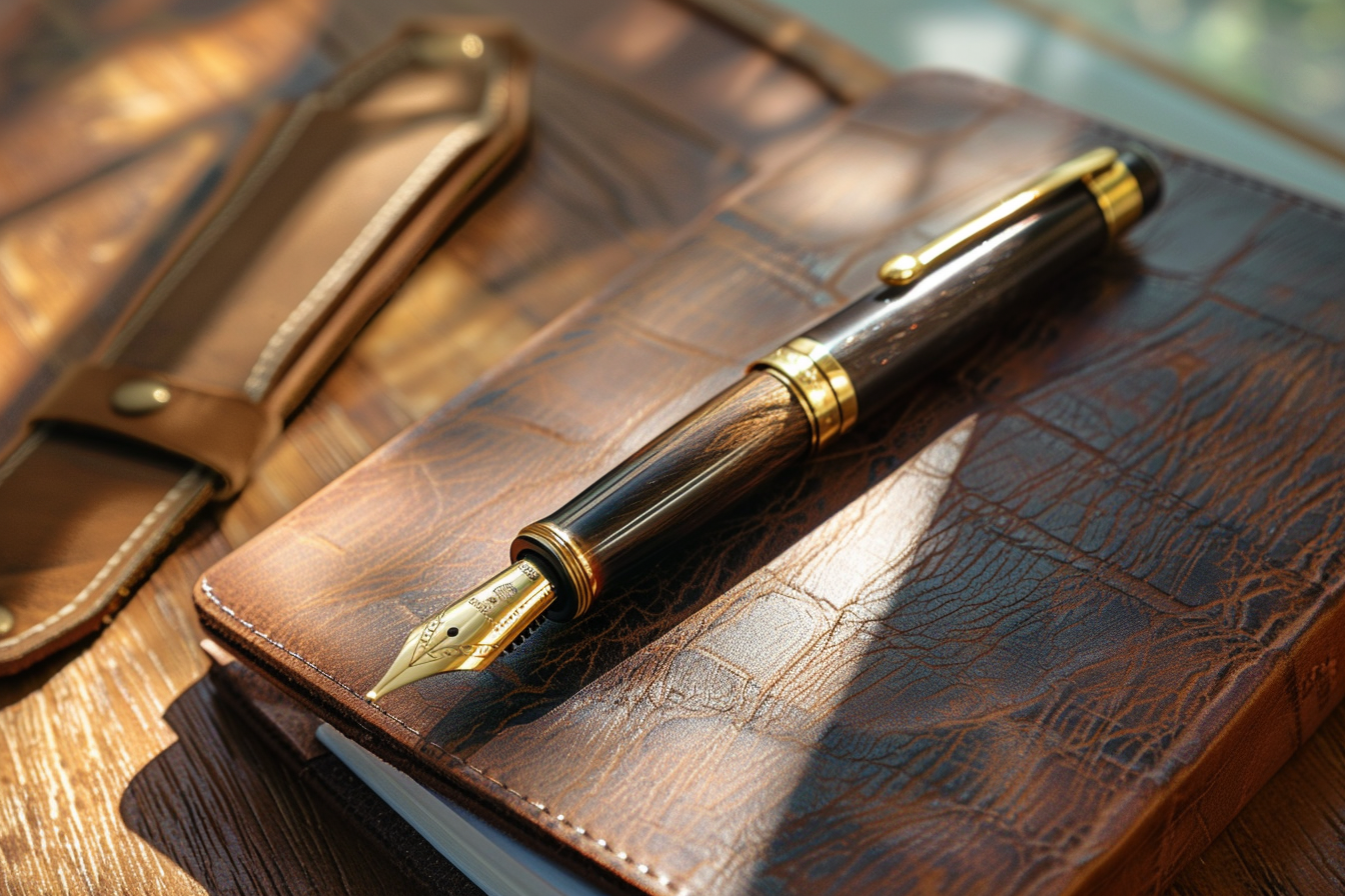 Image gratuite Stylo plume or carnet cuir 1