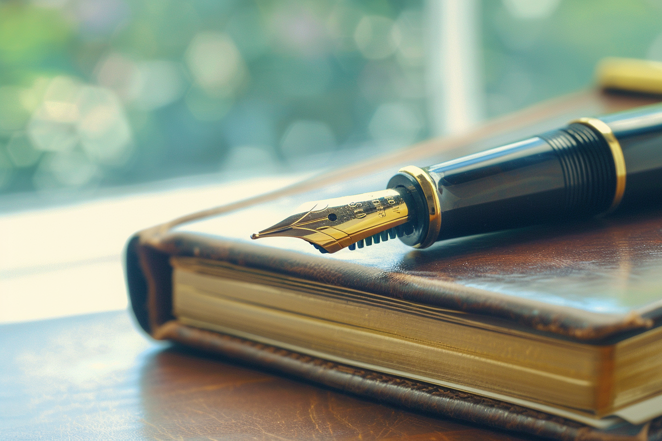 Image gratuite Stylo plume or carnet cuir 2