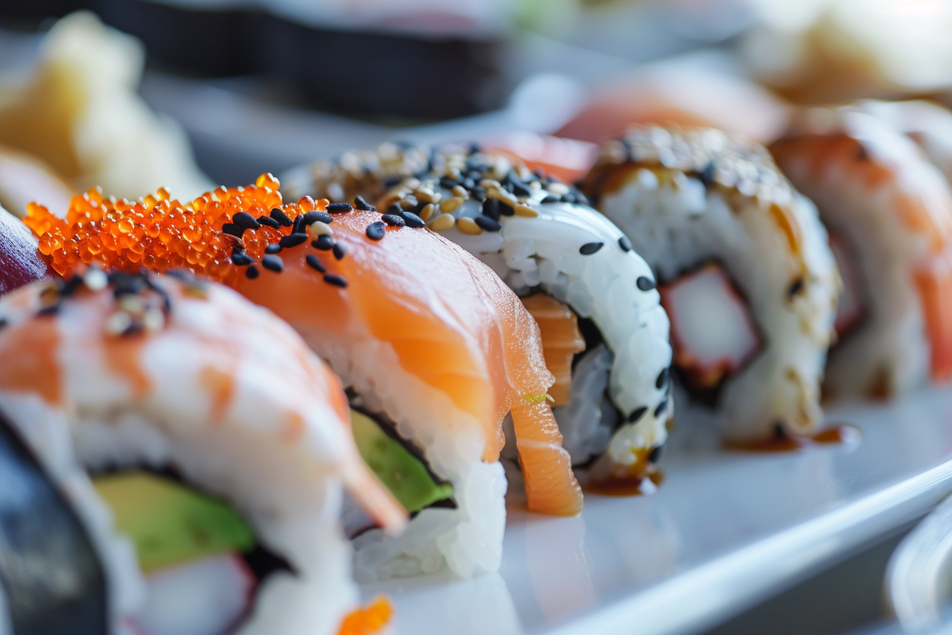 Image gratuite Sushis assortis sur assiette blanche 1