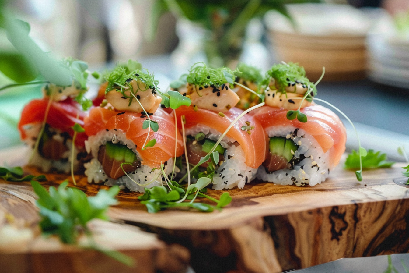 Image gratuite Sushis élégamment présentés sur planche en bois 2
