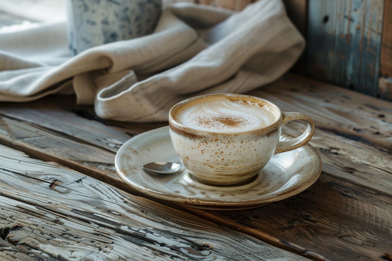 Image gratuite Tasse de cappuccino sur table rustique 2