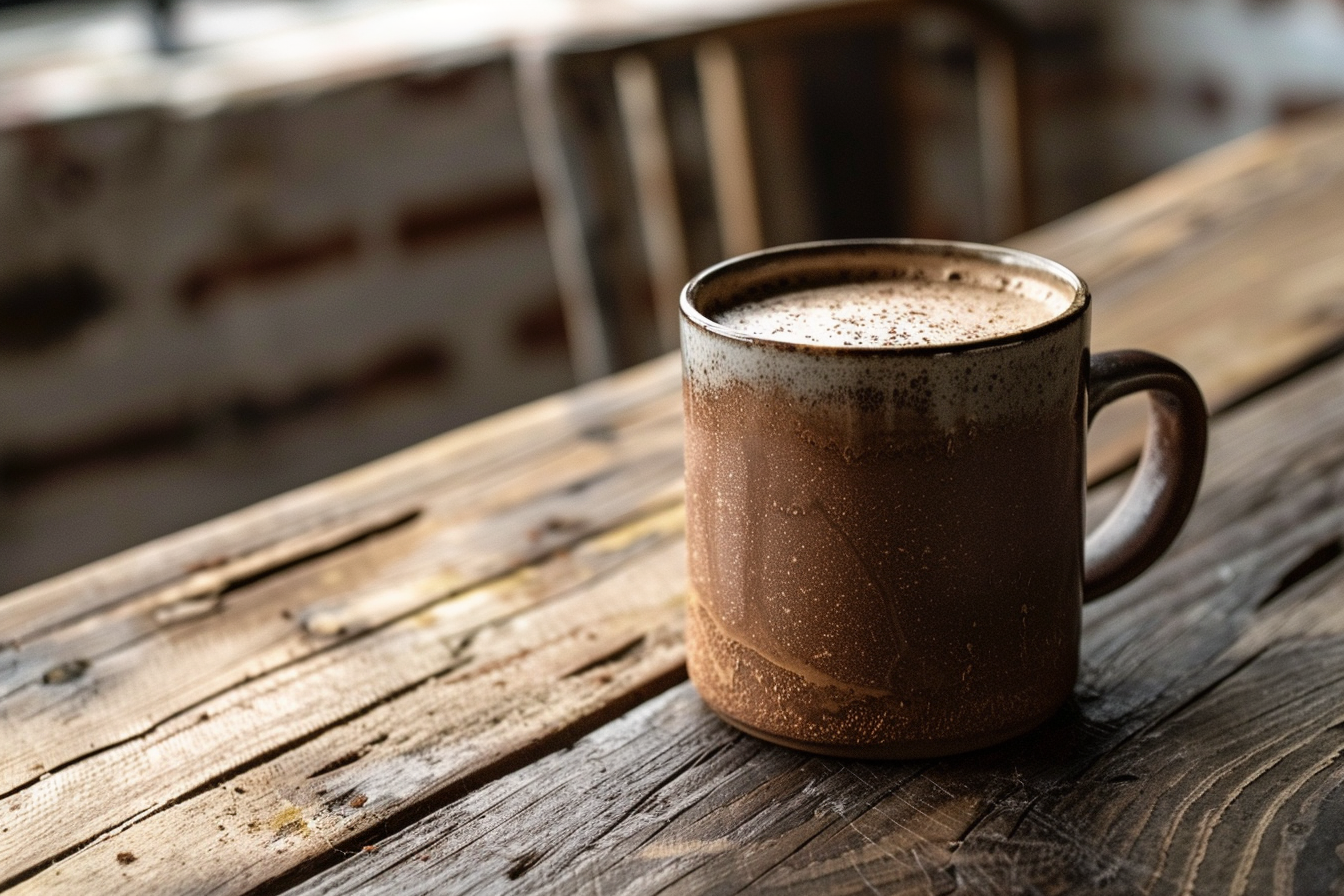 Image gratuite Tasse de chocolat chaud sur table rustique 1