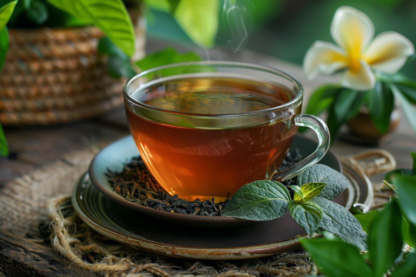 Image gratuite Tasse de thé avec feuilles de thé 1