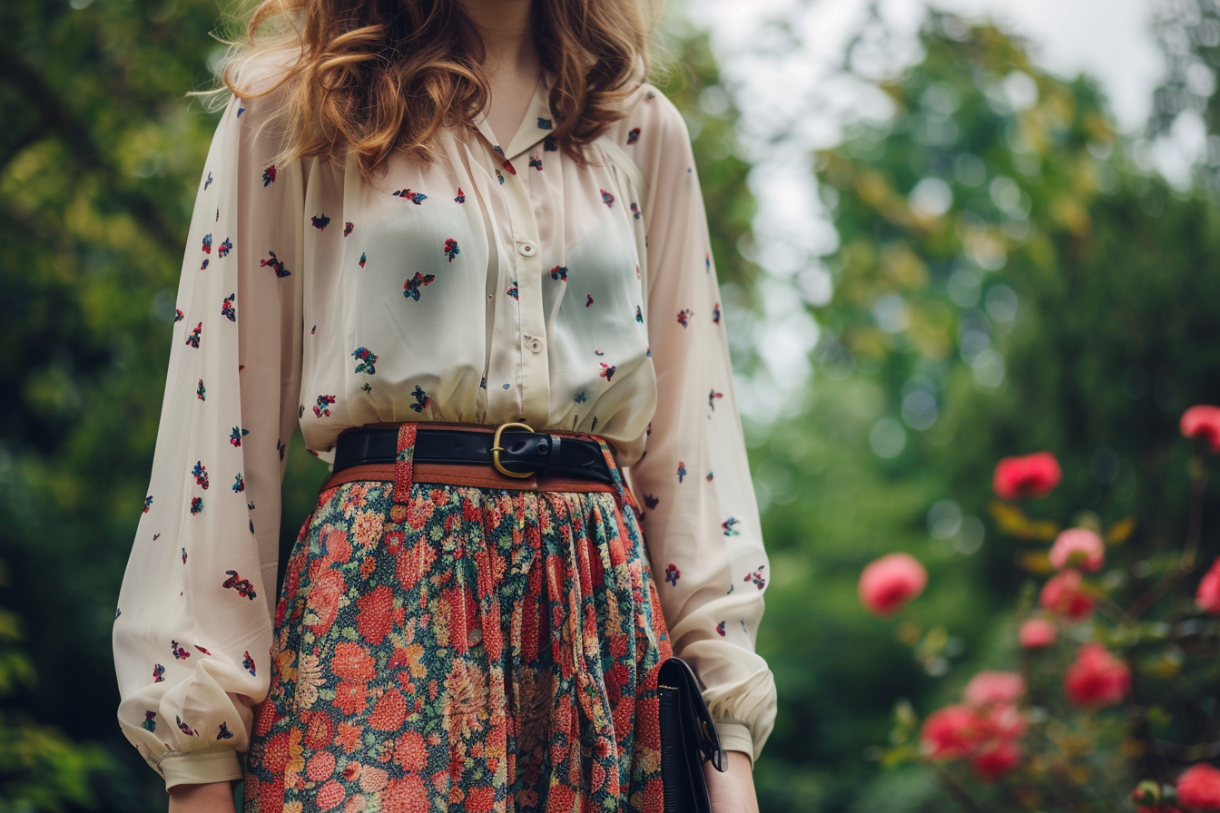 Image gratuite Tenue vintage jupe fleurie blouse rétro 2