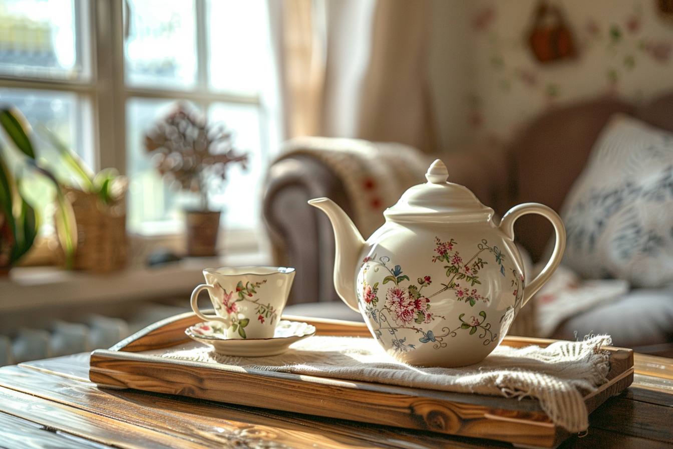 Image gratuite Théière blanche avec motifs floraux 1