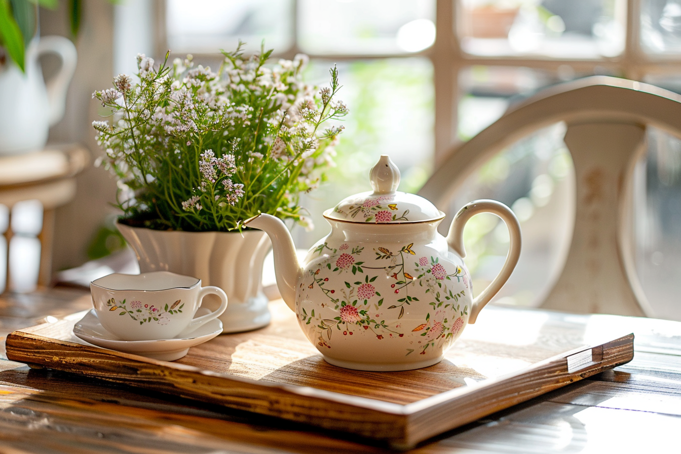 Image gratuite Théière blanche avec motifs floraux 2