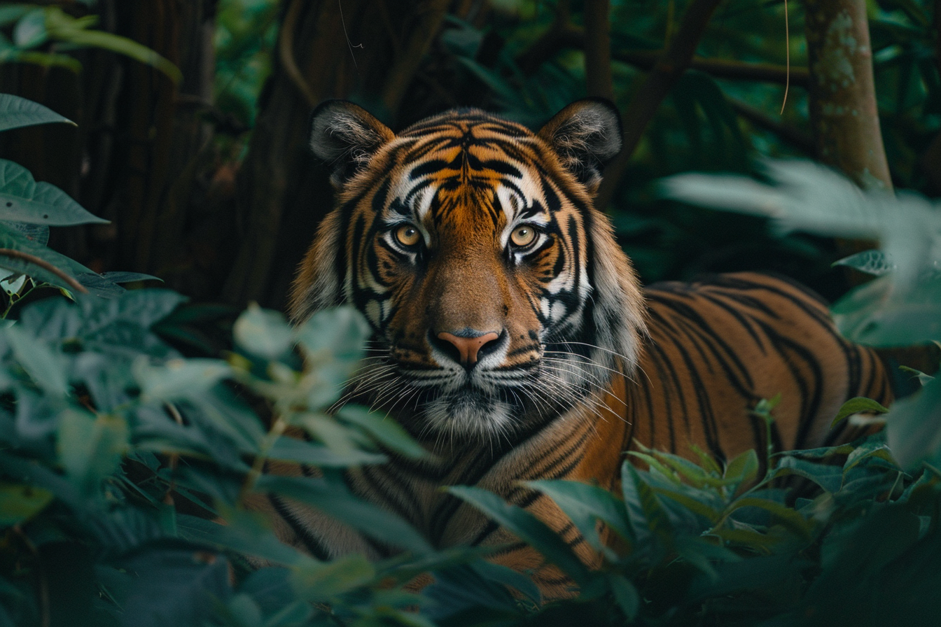 Image gratuite Tigre se reposant dans feuillage dense 3