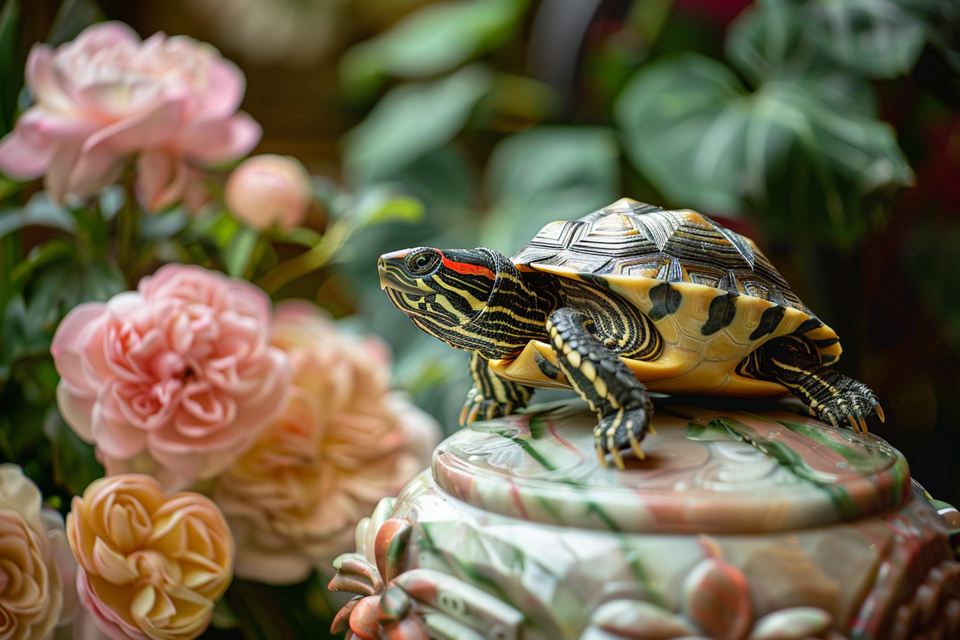 Image gratuite Tortue élégante sur piédestal en marbre 1