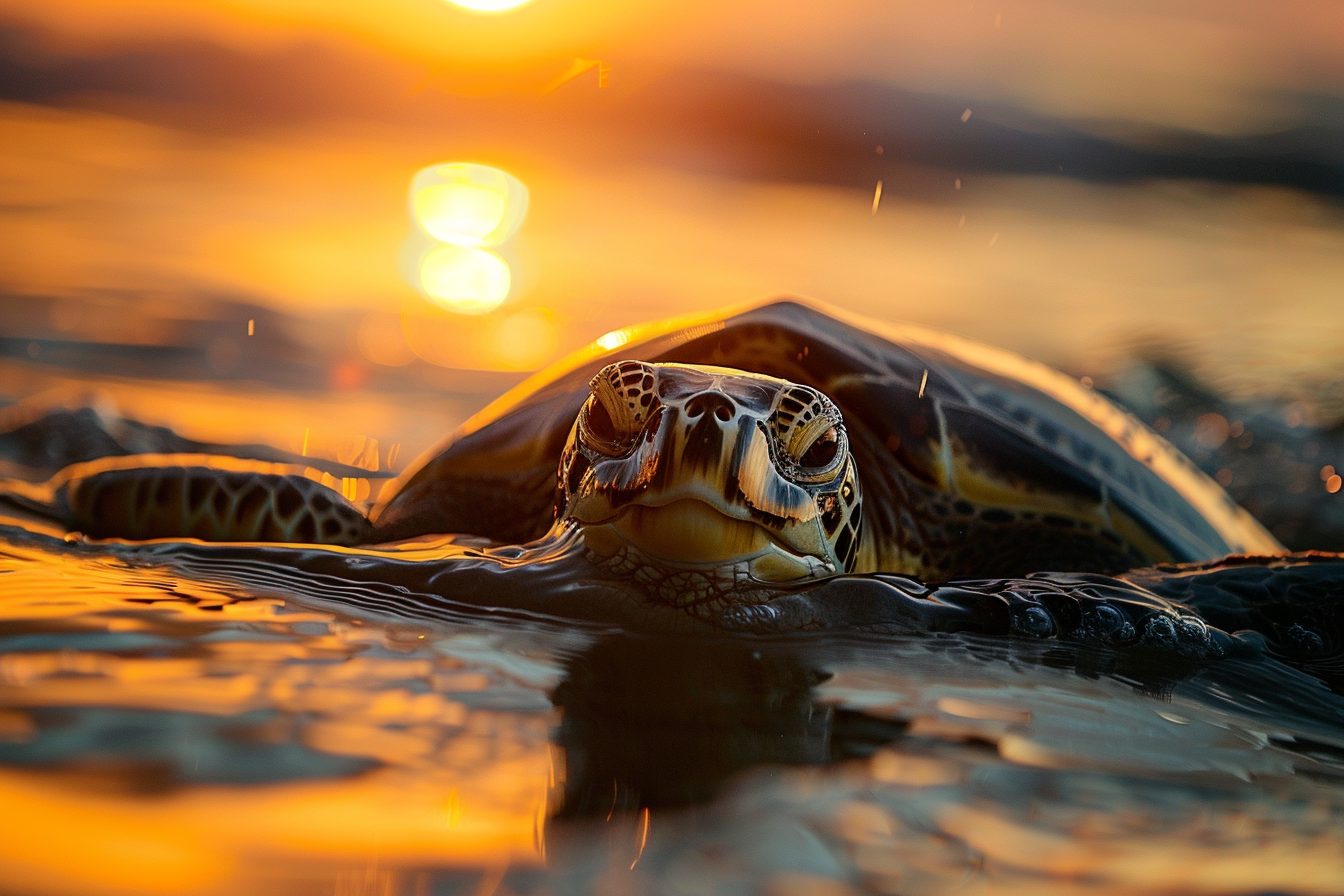 Image gratuite Tortue émergeant au coucher du soleil 1